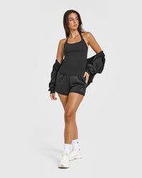 Mellow™ Rib Halter Neck Vest with Built in Bra Shelf | Soft Black