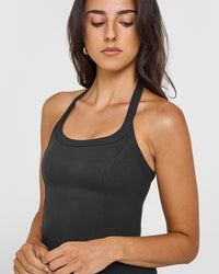 Mellow™ Rib Halter Neck Vest with Built in Bra Shelf | Soft Black