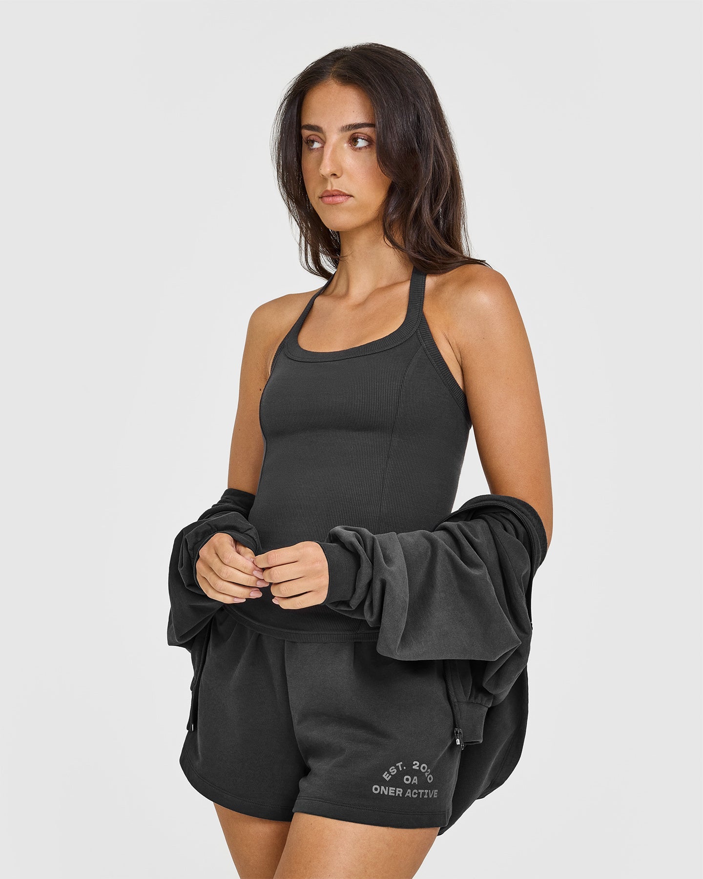 Mellow™ Rib Halter Neck Vest with Built in Bra Shelf | Soft Black