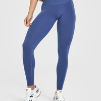 Effortless Seamless Leggings with White Logo | Shadow Blue