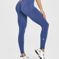 Effortless Seamless Leggings with White Logo | Shadow Blue