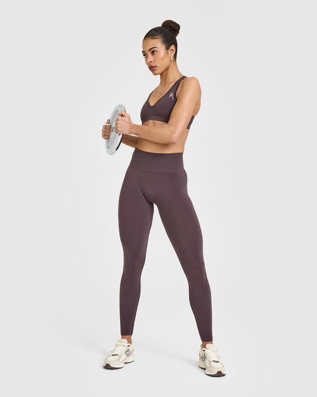 Effortless Seamless Leggings with White Logo | Umber Brown