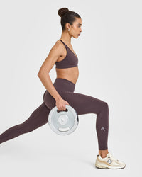 Effortless Seamless Leggings with White Logo | Umber Brown