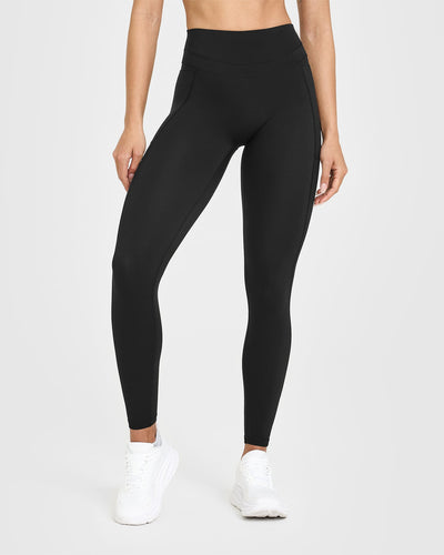 Unified High Waisted Pocket Leggings White Logo | Black