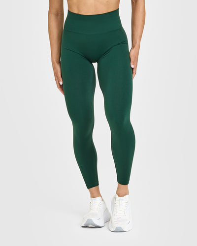 Effortless Seamless Leggings with White Logo | Racing Green