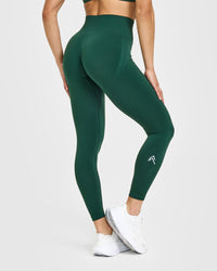 Effortless Seamless Leggings with White Logo | Racing Green