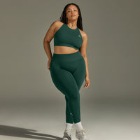 Effortless Seamless Leggings with White Logo | Racing Green