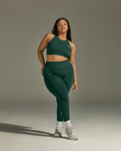 Effortless Seamless Leggings with White Logo | Racing Green
