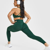 Effortless Seamless Leggings with White Logo | Racing Green