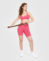 SoftMotion™ Cycling Shorts 8" with White Logo | Dark Velvet Pink