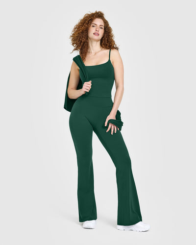 SoftMotion™ Strappy Mid Vest with Built in Bra Shelf | Dark Racing Green