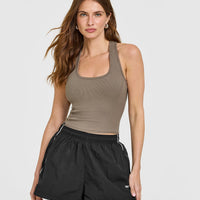 Mellow™ Rib Square Neck Mid Vest with Built in Bra Shelf | Moss Brown