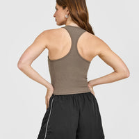 Mellow™ Rib Square Neck Mid Vest with Built in Bra Shelf | Moss Brown