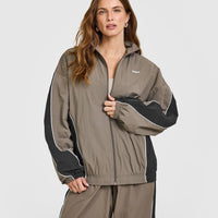 Oversized Piped Woven Track Jacket | Moss Brown