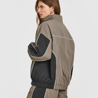 Oversized Piped Woven Track Jacket | Moss Brown