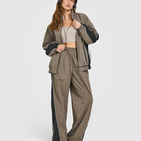 Oversized Piped Woven Track Jacket | Moss Brown