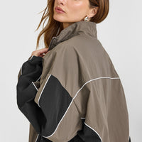 Oversized Piped Woven Track Jacket | Moss Brown