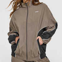 Oversized Piped Woven Track Jacket | Moss Brown
