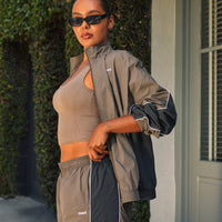 Oversized Piped Woven Track Jacket | Moss Brown