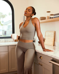 SoftMotion™ Halter Neck Mid Vest with Built in Bra Shelf with White Logo | Moss Brown