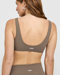 SoftMotion™ Scoop Back Bralette with White Logo | Moss Brown