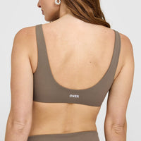SoftMotion™ Scoop Back Bralette with White Logo | Moss Brown