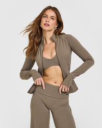 SoftMotion™ Scoop Back Bralette with White Logo | Moss Brown