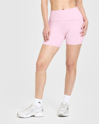 SoftMotion™ Fold Over Shorts 6" with White Logo | Chalk Pink