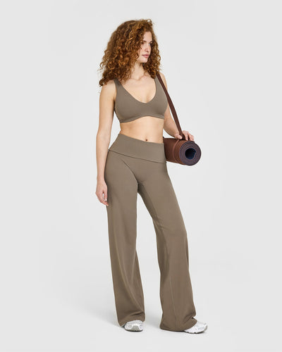 SoftMotion™ Fold Over Straight Leg Bottoms | Moss Brown