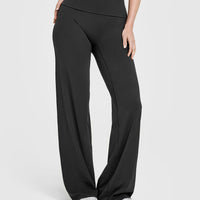 SoftMotion™ Fold Over Straight Leg Bottoms with White Logo | Soft Black