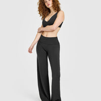 SoftMotion™ Fold Over Straight Leg Bottoms with White Logo | Soft Black