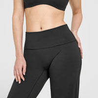 SoftMotion™ Fold Over Straight Leg Bottoms with White Logo | Soft Black