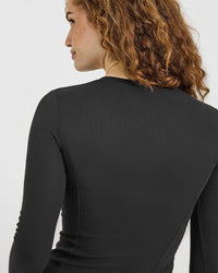 Mellow™ Rib Long Sleeve Cardigan | Soft Black