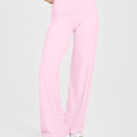 SoftMotion™ Fold Over Straight Leg Bottoms with White Logo | Chalk Pink