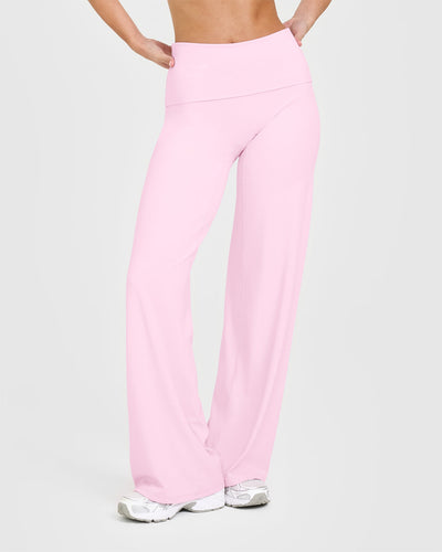 SoftMotion™ Fold Over Straight Leg Bottoms with White Logo | Chalk Pink