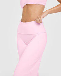 SoftMotion™ Fold Over Straight Leg Bottoms with White Logo | Chalk Pink
