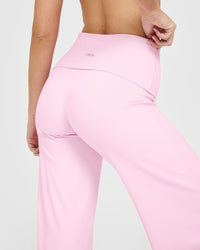 SoftMotion™ Fold Over Straight Leg Bottoms with White Logo | Chalk Pink