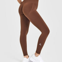 Effortless Seamless Leggings with White Logo | Rustic Brown
