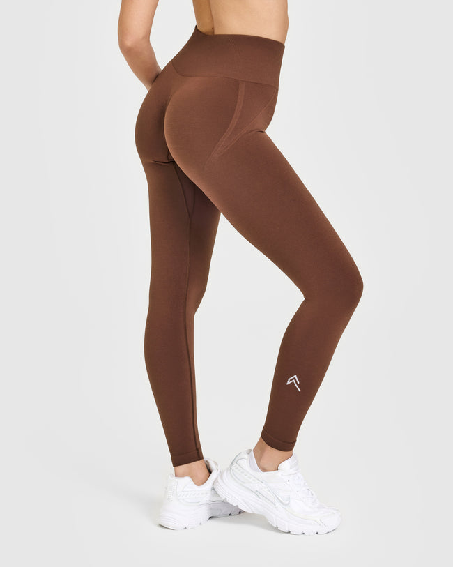 Effortless Seamless Leggings with White Logo | Rustic Brown