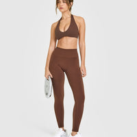 Effortless Seamless Leggings with White Logo | Rustic Brown