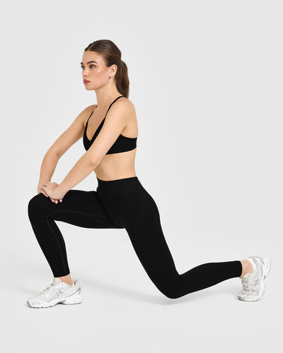 EnhanceLift™ Seamless Leggings with White Logo | Black