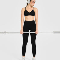 EnhanceLift™ Seamless Leggings with White Logo | Black