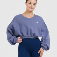 All Day Lightweight Oversized V-Neck Sweatshirt | Slate Blue