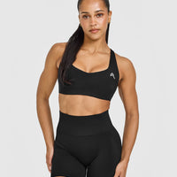EasyLift™ Cross Back Sports Bra with White Logo | Black