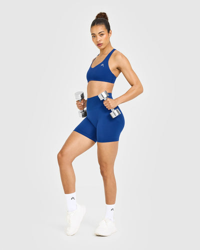 Effortless Seamless Shorts with White Logo | Vintage Navy