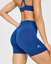 Effortless Seamless Shorts with White Logo | Vintage Navy