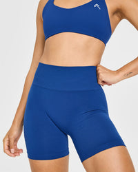 Effortless Seamless Shorts with White Logo | Vintage Navy