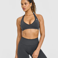 Effortless Seamless Halter Neck Sports Bra | Coal