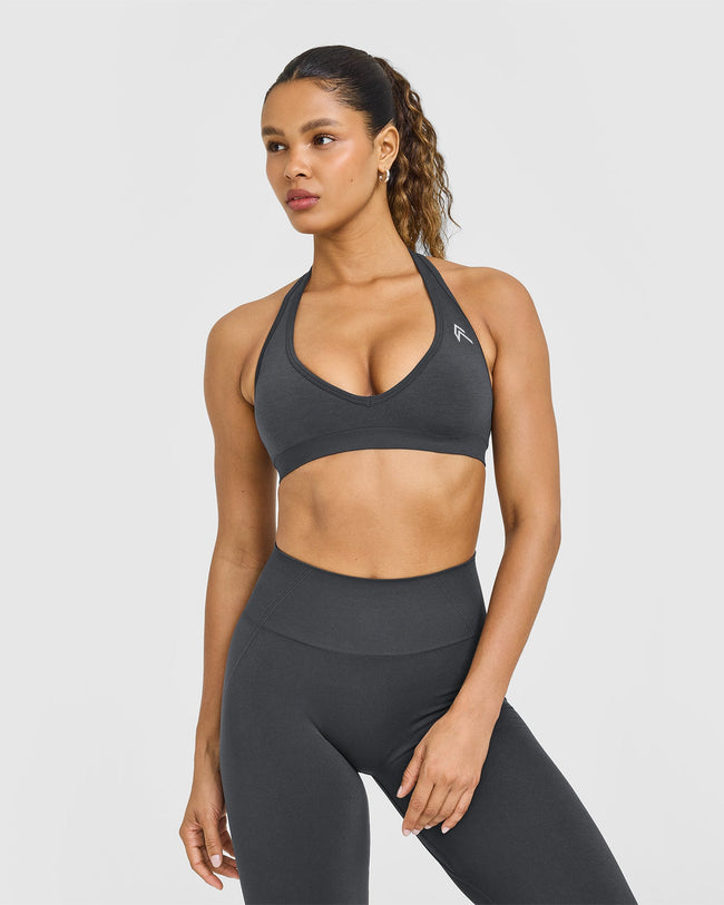 Effortless Seamless Halter Neck Sports Bra | Coal