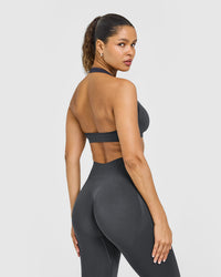 Effortless Seamless Halter Neck Sports Bra | Coal